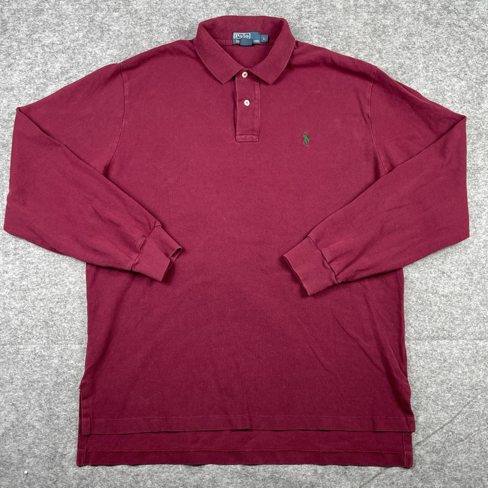 Polo Ralph Lauren Polo Shirt Mens L Burgundy Long Sleeve Pique Pony Classic Fit